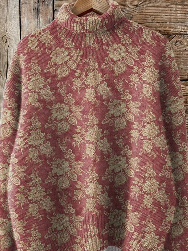 ROSE | RETRO-PULLI MIT ROSENMUSTER UND ROLLKRAGEN
