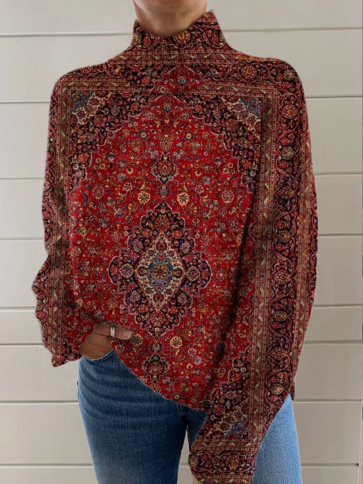 LYDIA | VINTAGE ART PRINT ROLLKRAGENPULLOVER