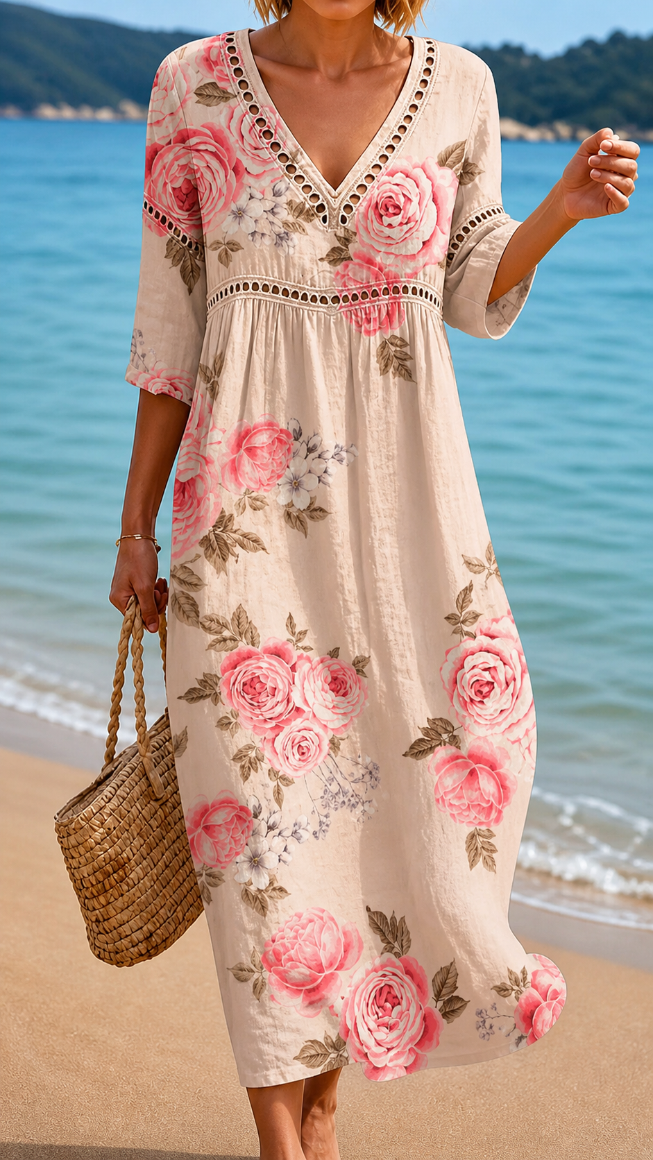 HARRIET | WEICHES MIDI-KLEID MIT ELEGANTEN ROSEN