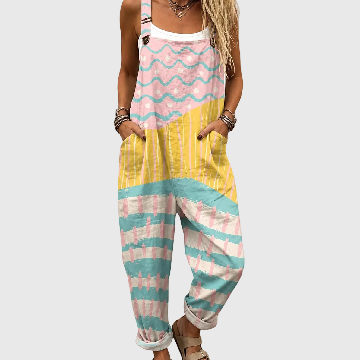 WEICHER MEHRFARBIGER PASTEL-JUMPSUIT
