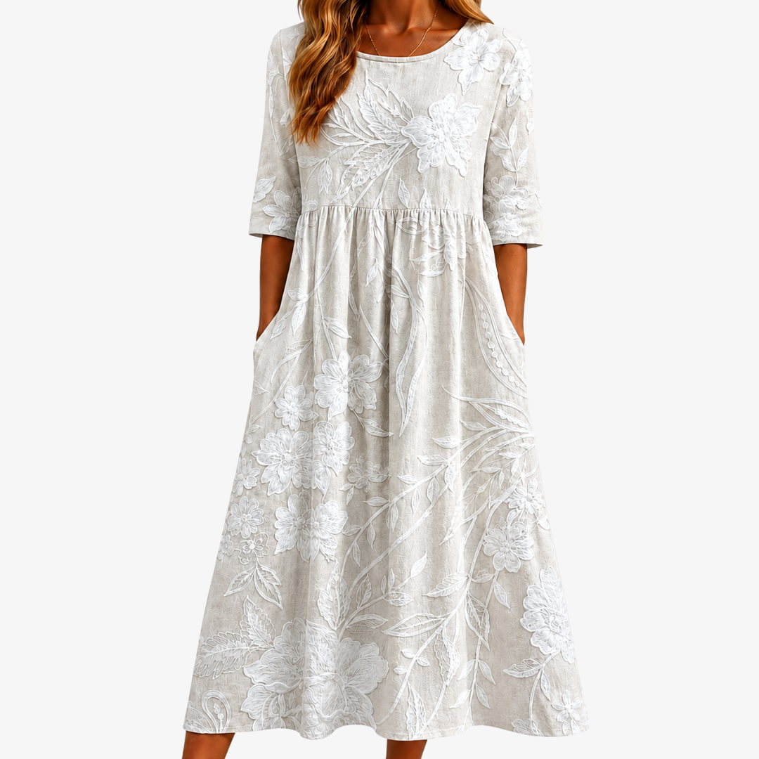 GEORGIA | WHISPERING GARDEN ELEGANTES MIDI-KLEID MIT TASCHEN