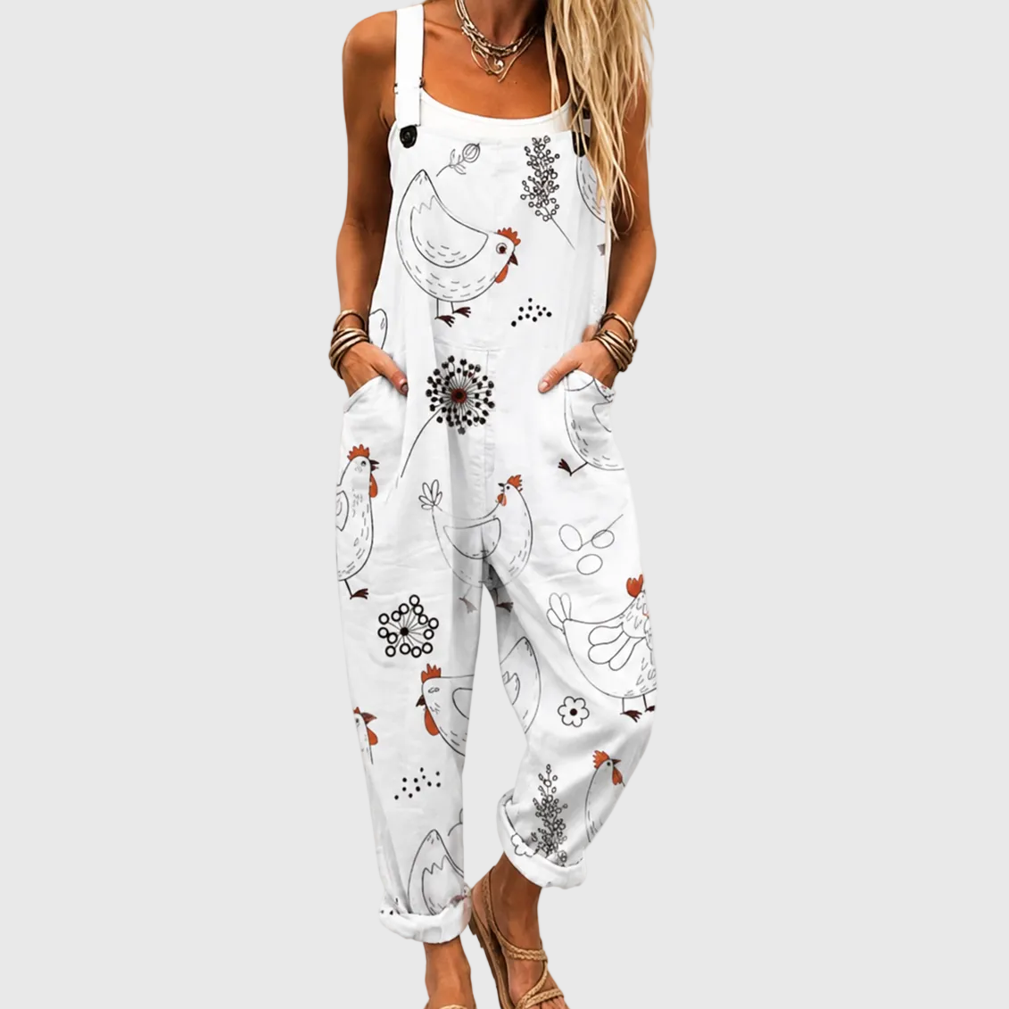 WEICHER JUMPSUIT MIT HÜHNERMUSTER