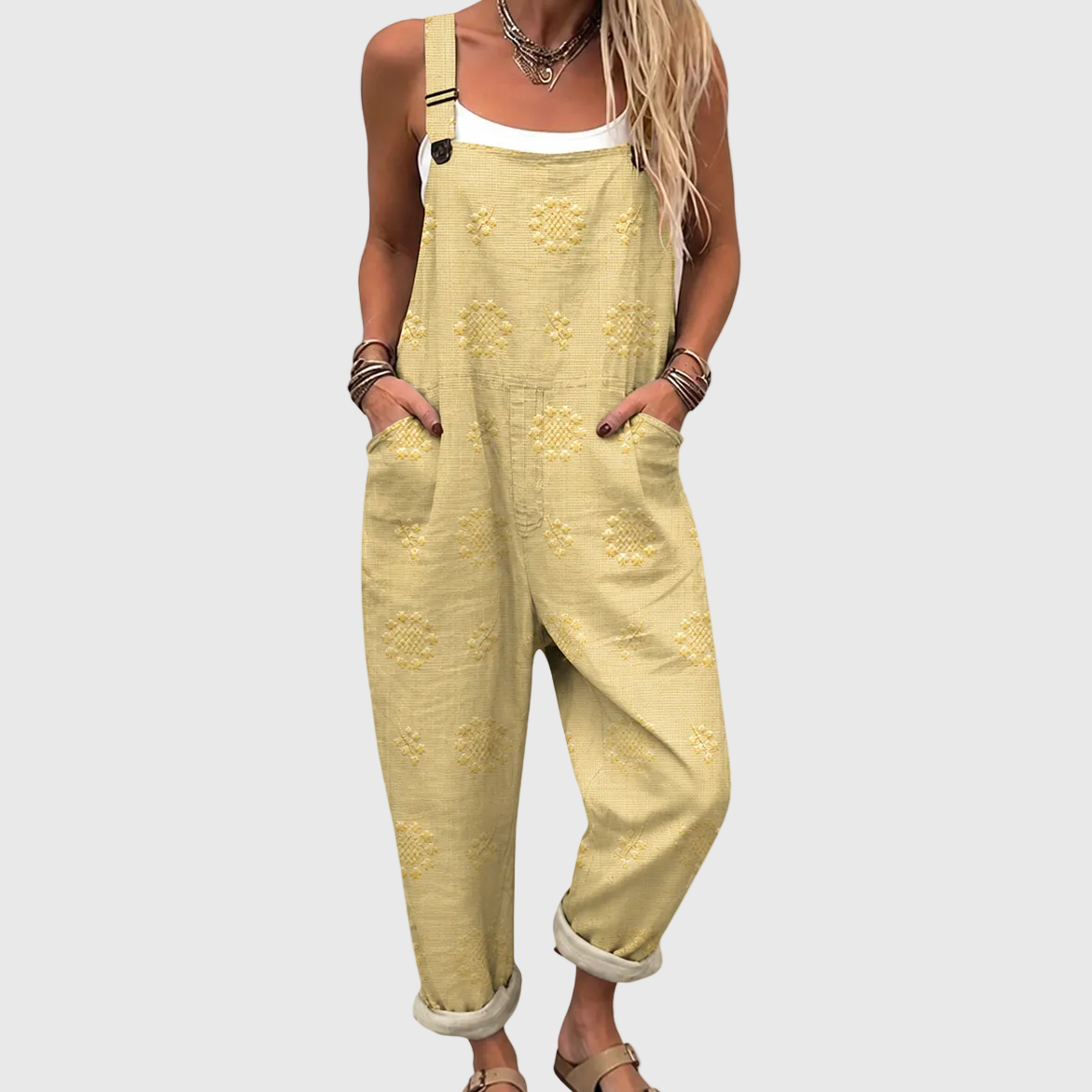 HELLGELBER JUMPSUIT MIT LOCKERER PASSFORM