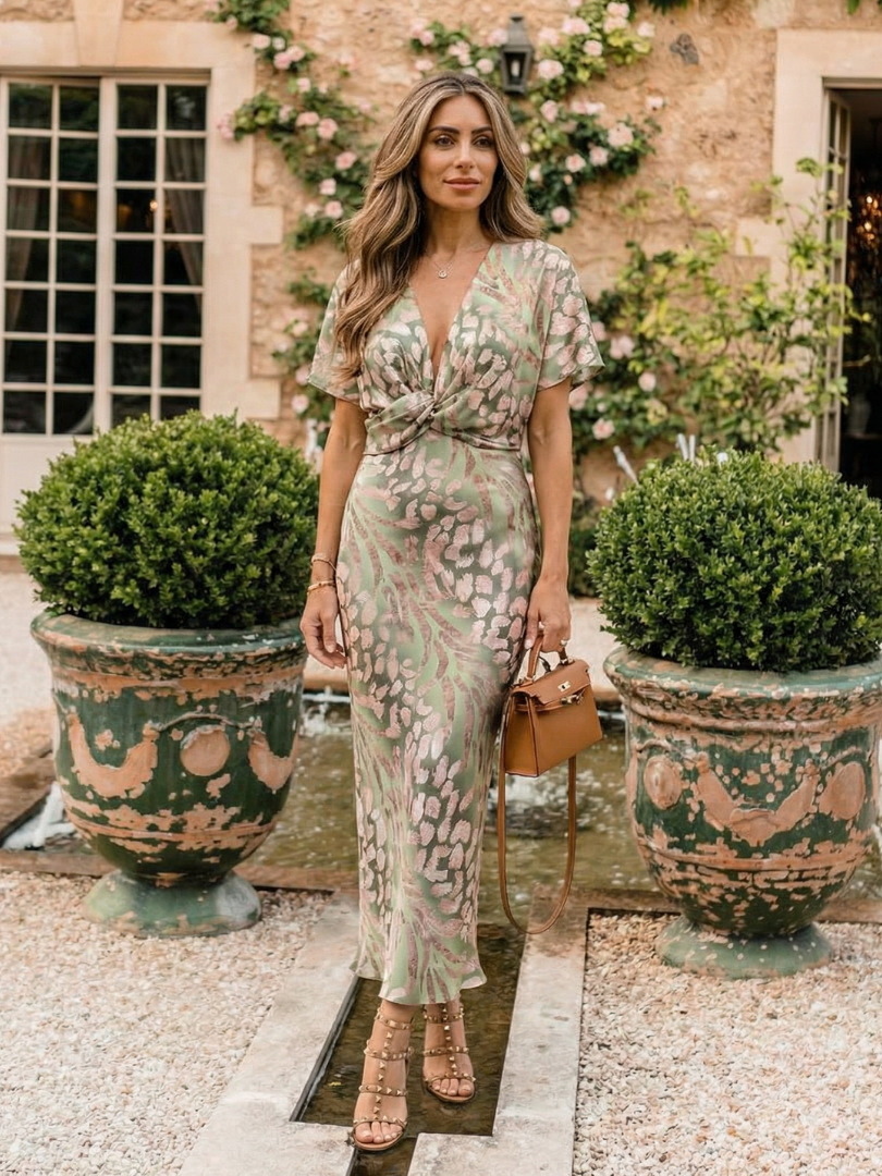 VIVETTE | MIDI-KLEID MIT ABSTRACT-PRINT UND TAILLENKNOTEN