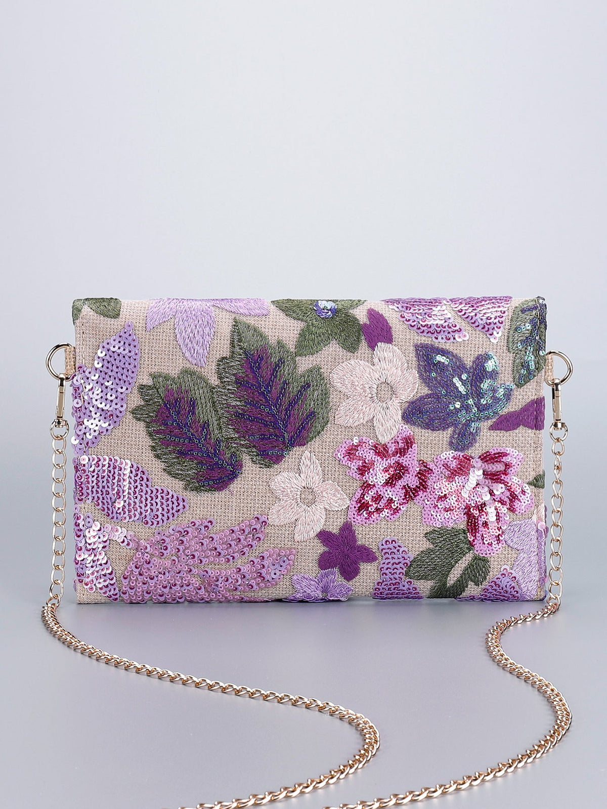 LILACBLOOM | FLORALE PAILLETTEN-CLUTCH-UMHÄNGETASCHE