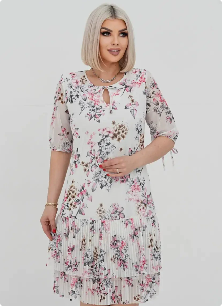 ANTOINETTE | MIDI-KLEID MIT STUFENROCK, PUFFÄRMELN UND FLORALEM CHIFFON-MUSTER