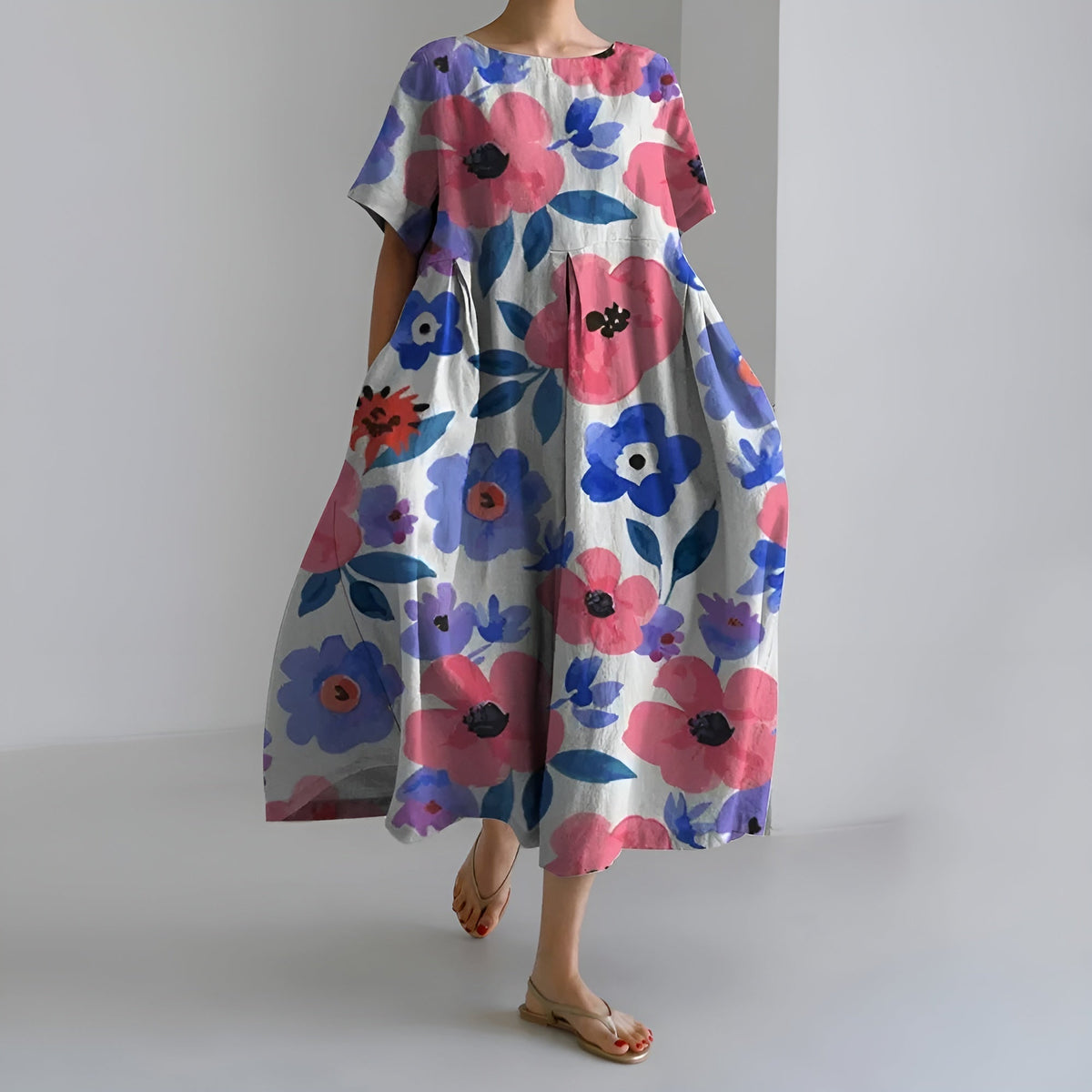 MEERI | KÜNSTLERISCHES MAXIKLEID MIT VINTAGE-BLUMENPRINT UND UNBESCHWERTER ELEGANZ