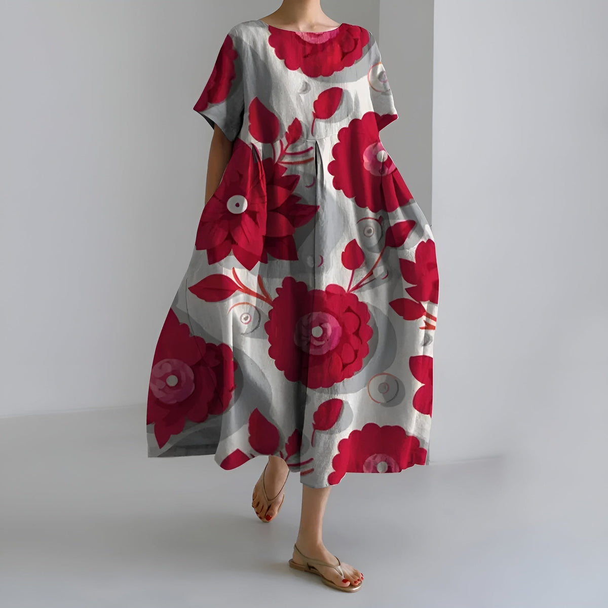 MEERI | KÜNSTLERISCHES MAXIKLEID MIT VINTAGE-BLUMENMUSTER UND MÜHELOSER ELEGANZ