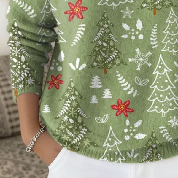 SAMANTHA | WEIHNACHTLICHER ROLLKRAGENPULLOVER MIT BLUMENMUSTER