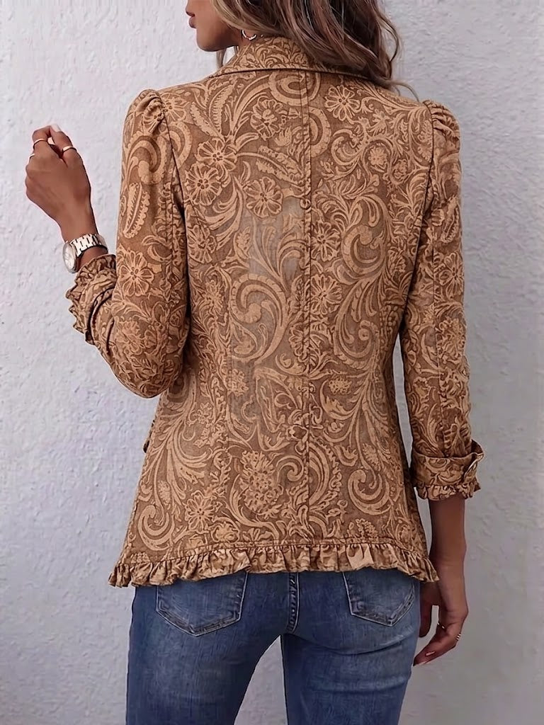 VYCLARA | VINTAGE-JACKE MIT BOHÈME-BLUMENMUSTER UND RÜSCHEN