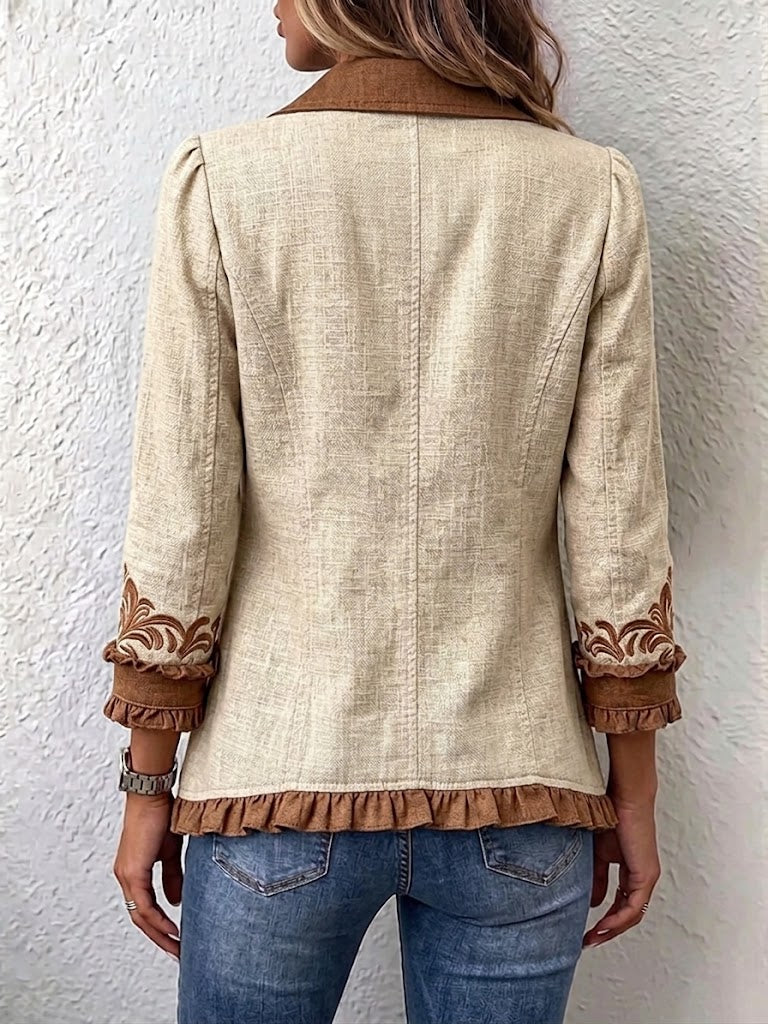 DAWNCROFT | VINTAGE BOHO-JACKE MIT BLUMENMUSTER UND RÜSCHEN