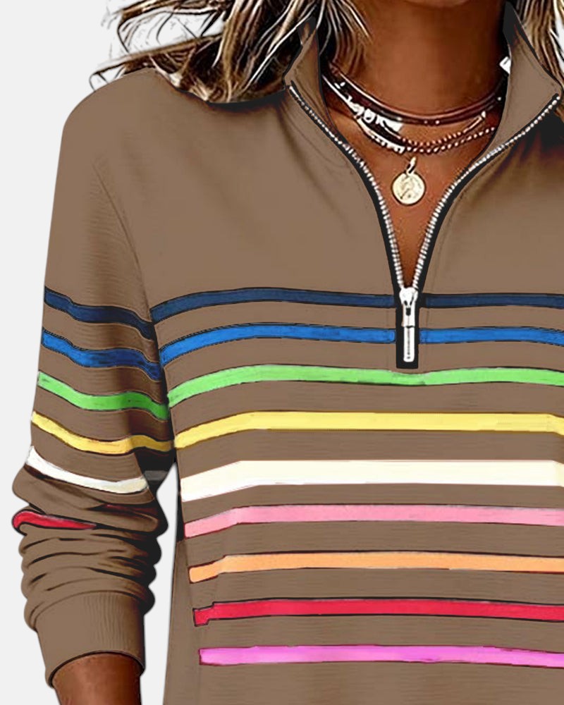 SERENELLE | REGENBOGEN-GESTREIFTES ZIP-SWEATSHIRT