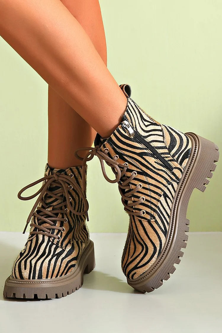 STELLA | BOLD ZEBRA LACE-UP BOOTS