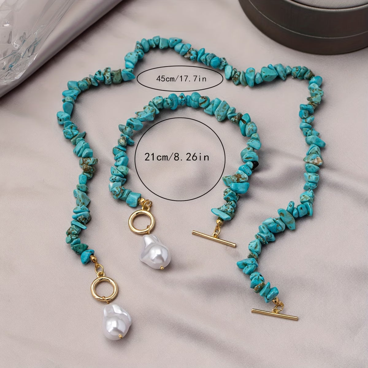 TURQUELLE | TÜRKIS & PERLEN HALSKETTE ARMBAND SET