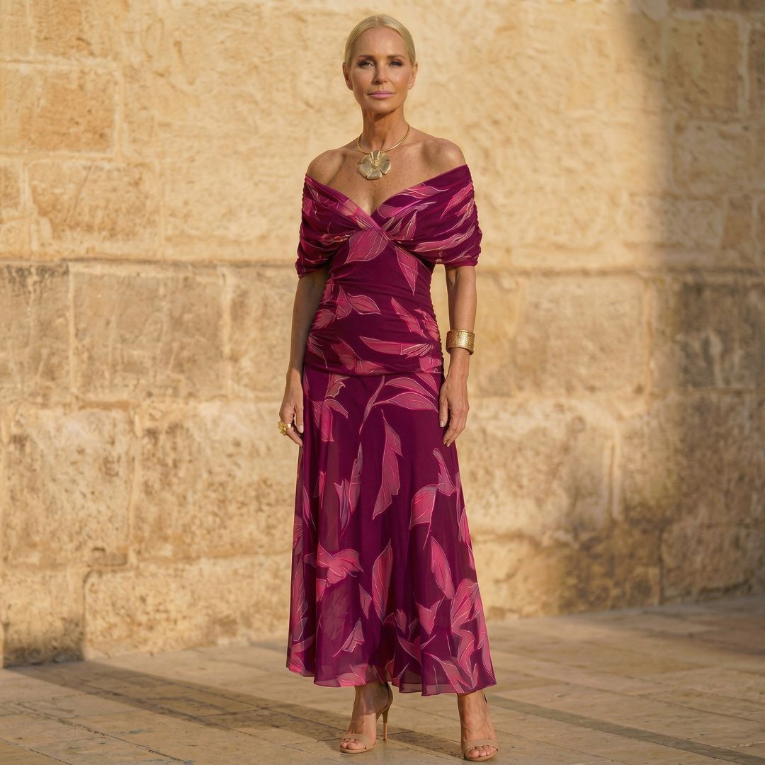 CELESTE | ELEGANTES KLEID MIT BLÄTTER-MUSTER