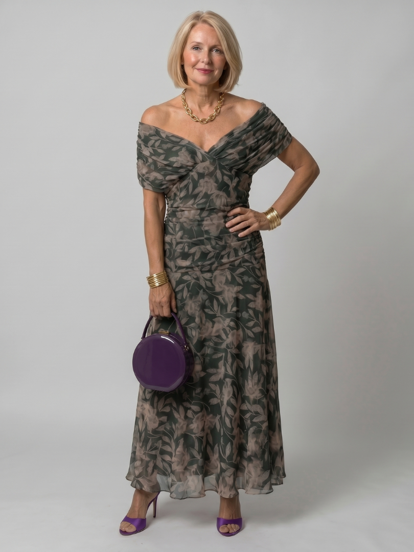 CALEN | SCHULTERFREIES MIDI-KLEID MIT FALLENDEM SCHNITT