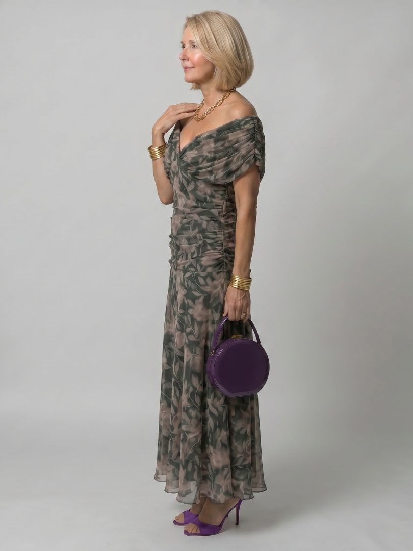 CALEN | SCHULTERFREIES MIDI-KLEID MIT FALLENDEM SCHNITT