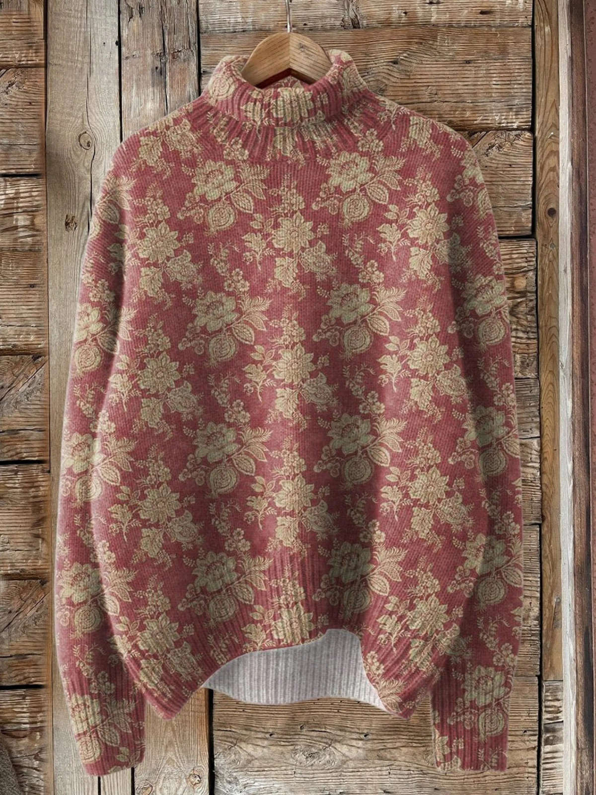 ROSE | RETRO-PULLI MIT ROSENMUSTER UND ROLLKRAGEN