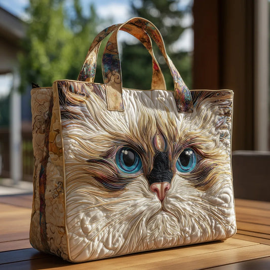 IVY | HANDGEFERTIGTE TASCHE „WEISSE KATZE“ MIT BLAUEN AUGEN