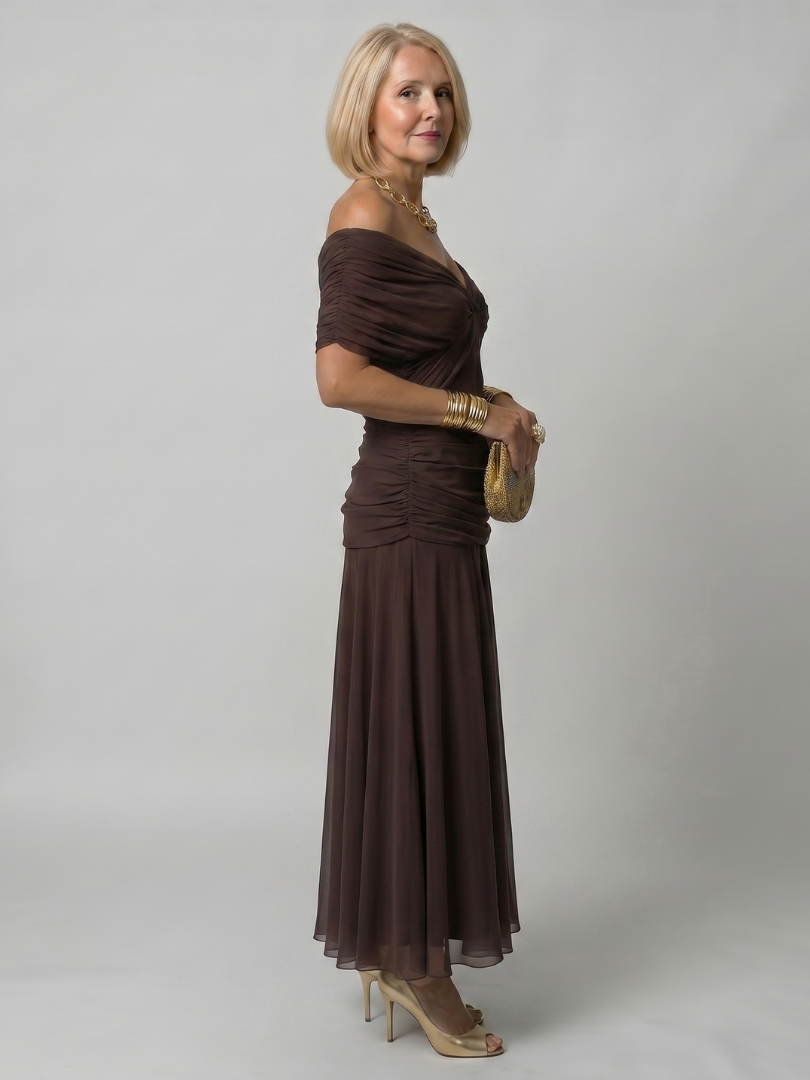 CALEN | SCHULTERFREIES MIDI-KLEID MIT FALLENDEM SCHNITT