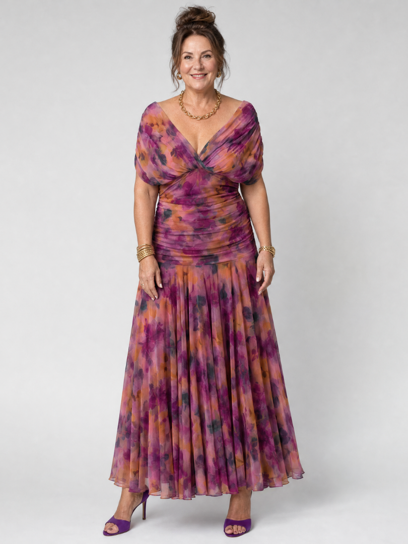 CALEN | SCHULTERFREIES MIDI-KLEID MIT FALLENDEM SCHNITT