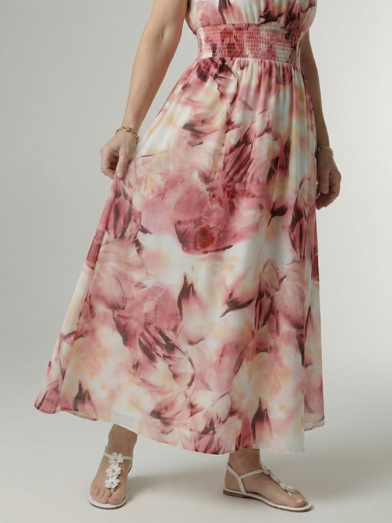 SYLIN | MIDI-KLEID MIT HALTERNECK-AUSSCHNITT UND RAFFUNG