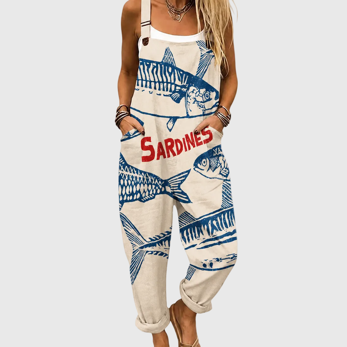 WEICHER JUMPSUIT MIT SARDINEN-PRINT SEA