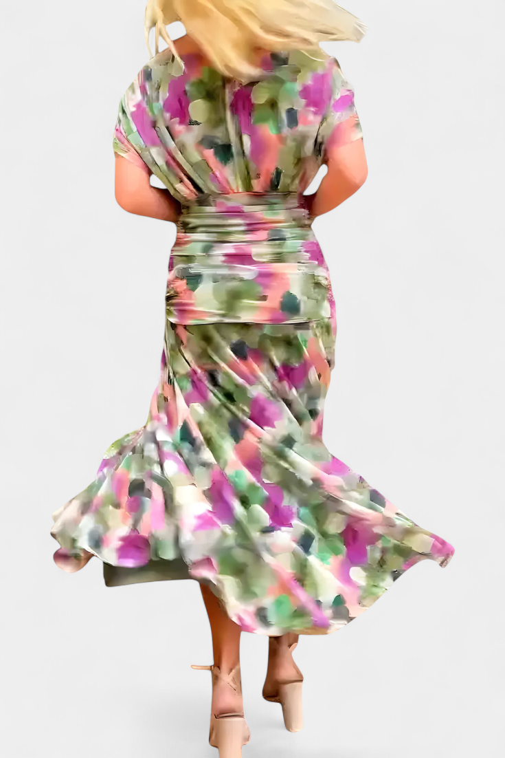 PENELOPE | LANGES BLUMIGES V-AUSSCHNITT-KLEID