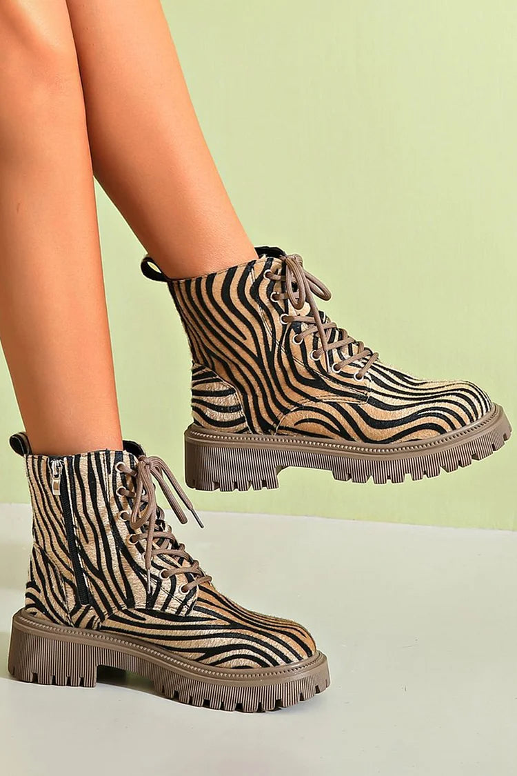 STELLA | BOLD ZEBRA LACE-UP BOOTS