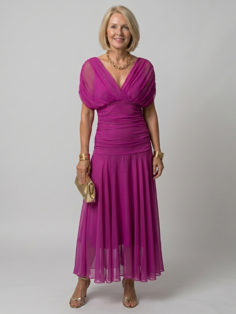 CALEN | SCHULTERFREIES MIDI-KLEID MIT FALLENDEM SCHNITT