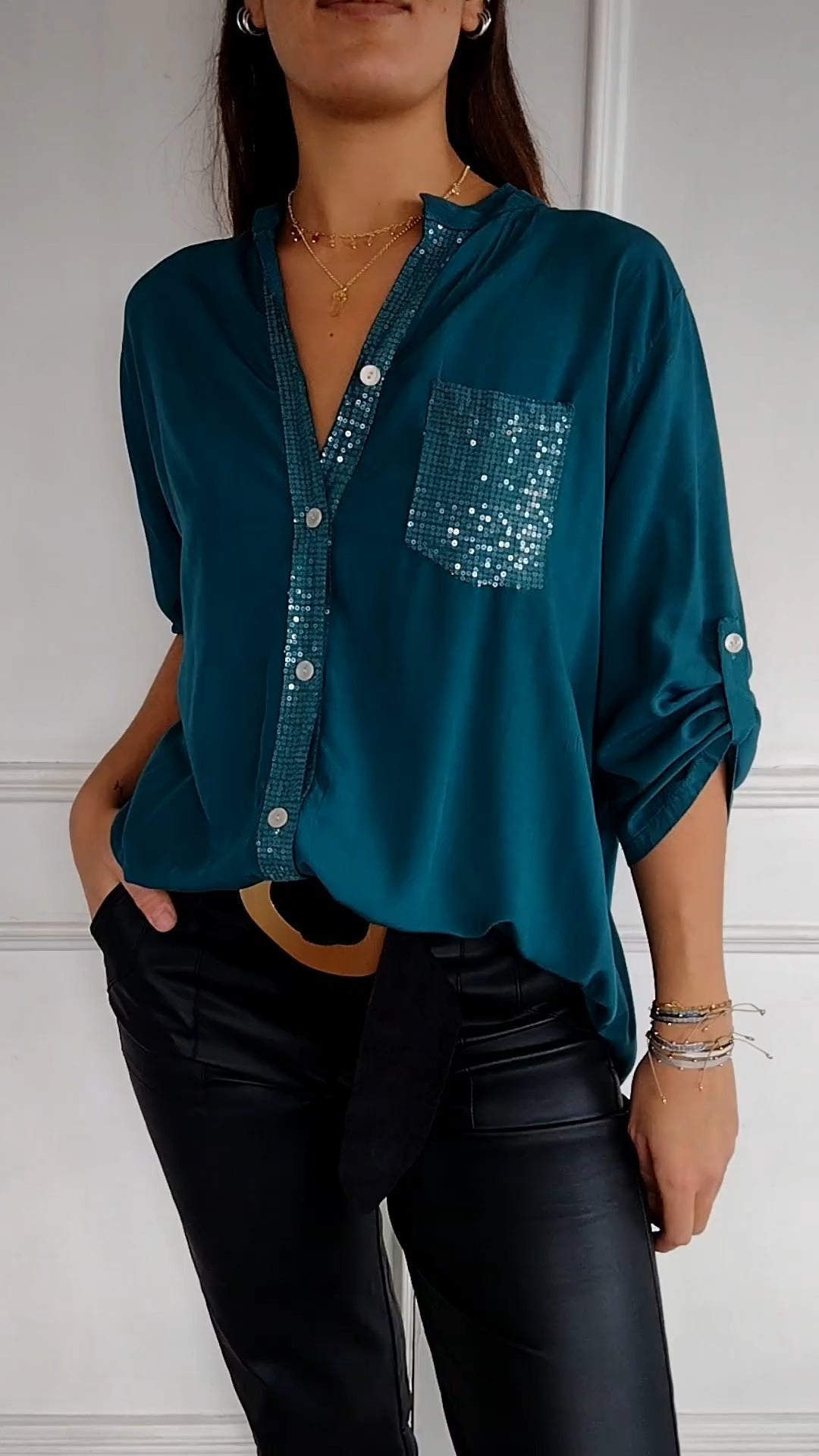 VERITY | BUTTON-UP-HEMD MIT PAILLETTENBESATZ