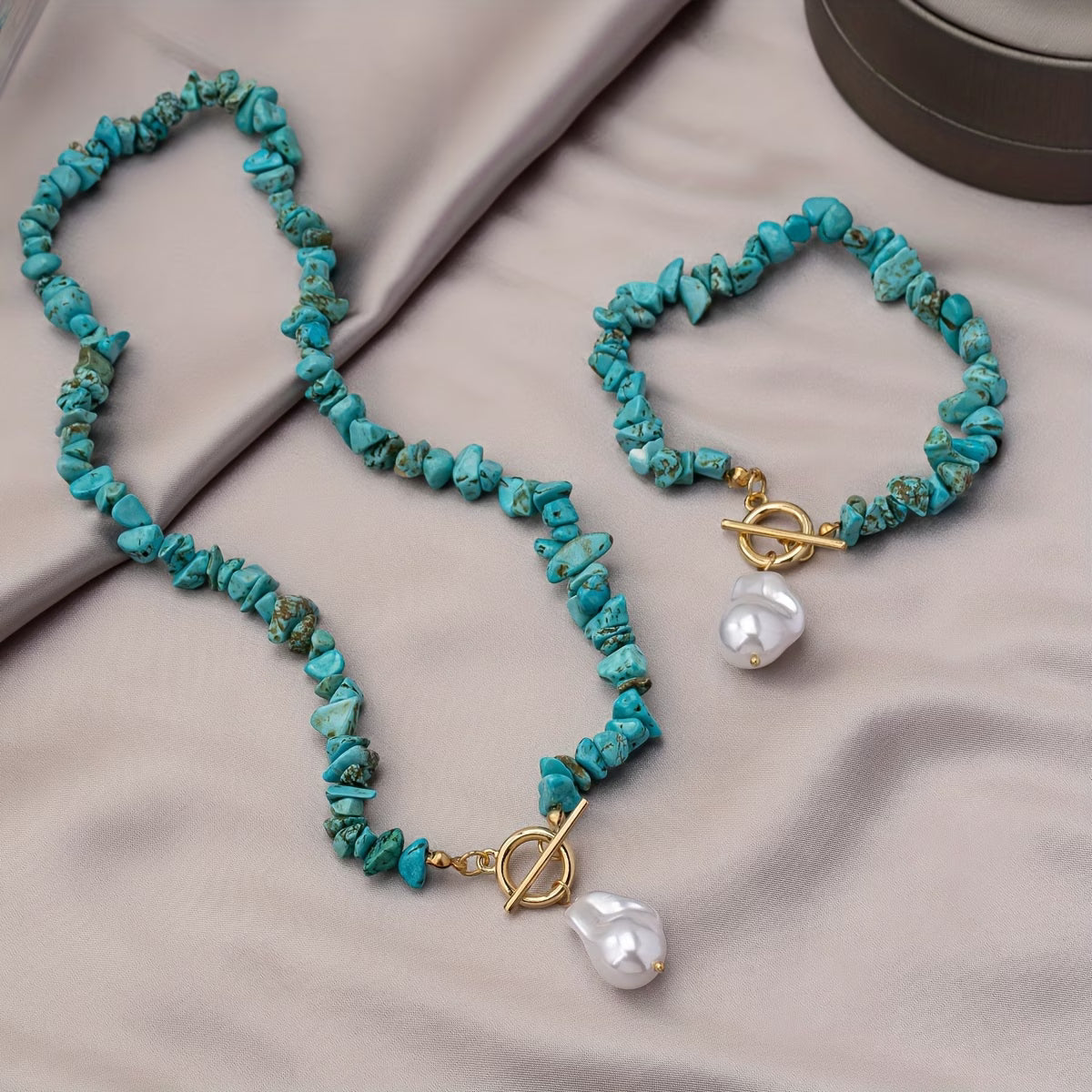 TURQUELLE | TÜRKIS & PERLEN HALSKETTE ARMBAND SET