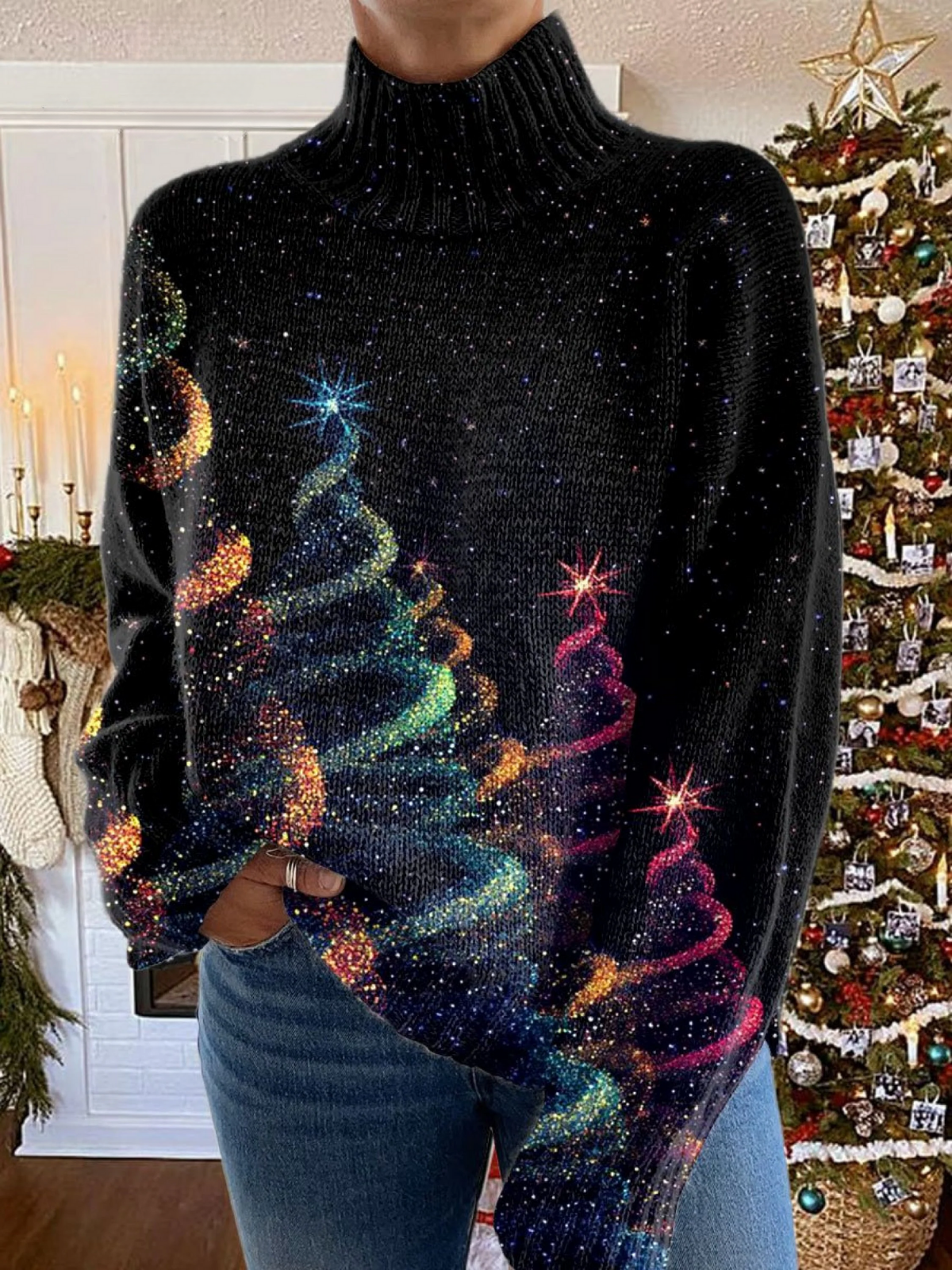 POPPY | GLITZER-WEIHNACHTSBAUM-ROLLKRAGENPULLOVER