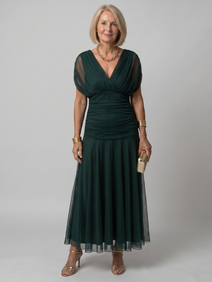 CALEN | SCHULTERFREIES MIDI-KLEID MIT FALLENDEM SCHNITT