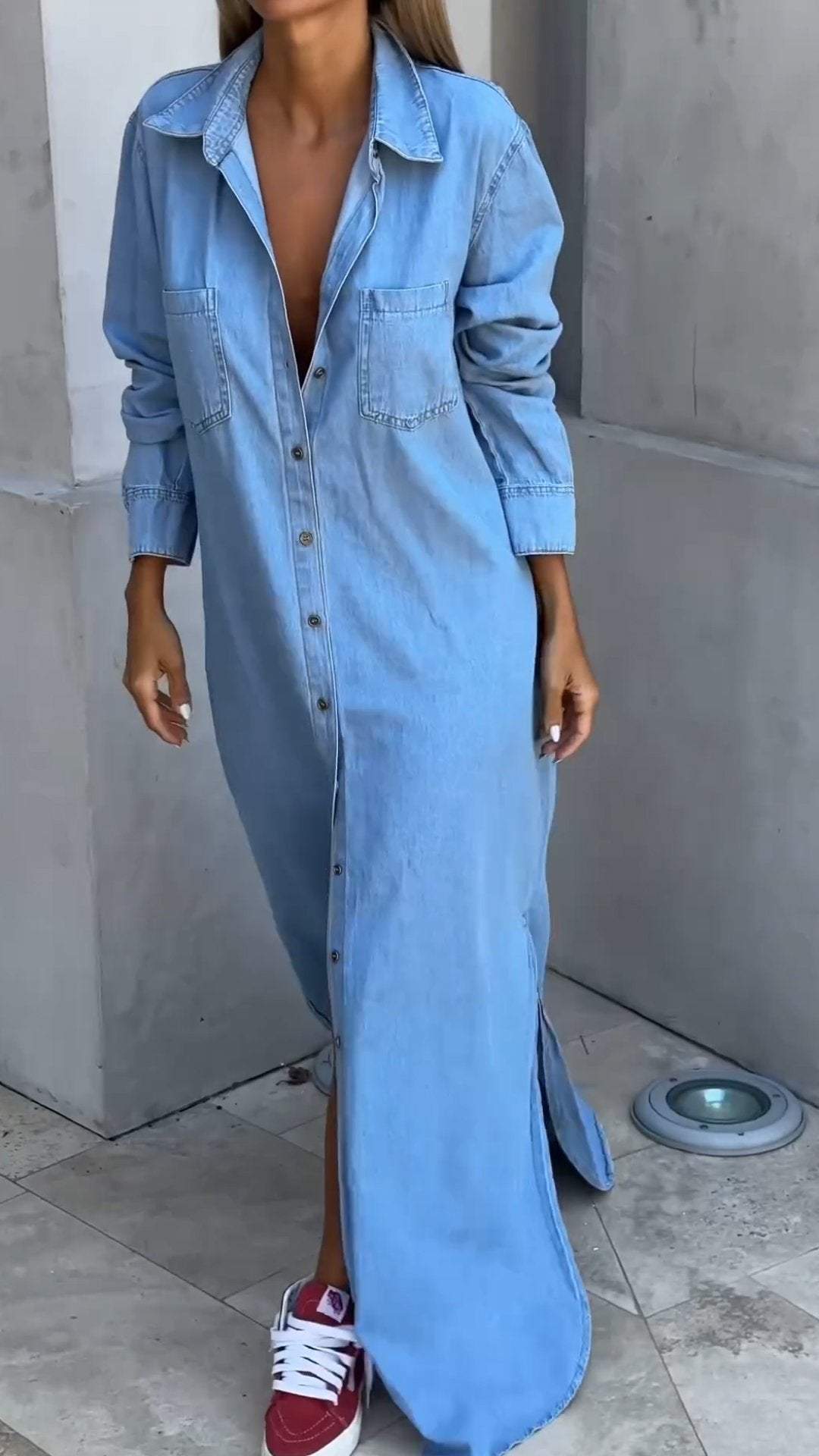 DINAH | LANGÄRMELIGES JEANSKLEID MIT REVERSKRAGEN