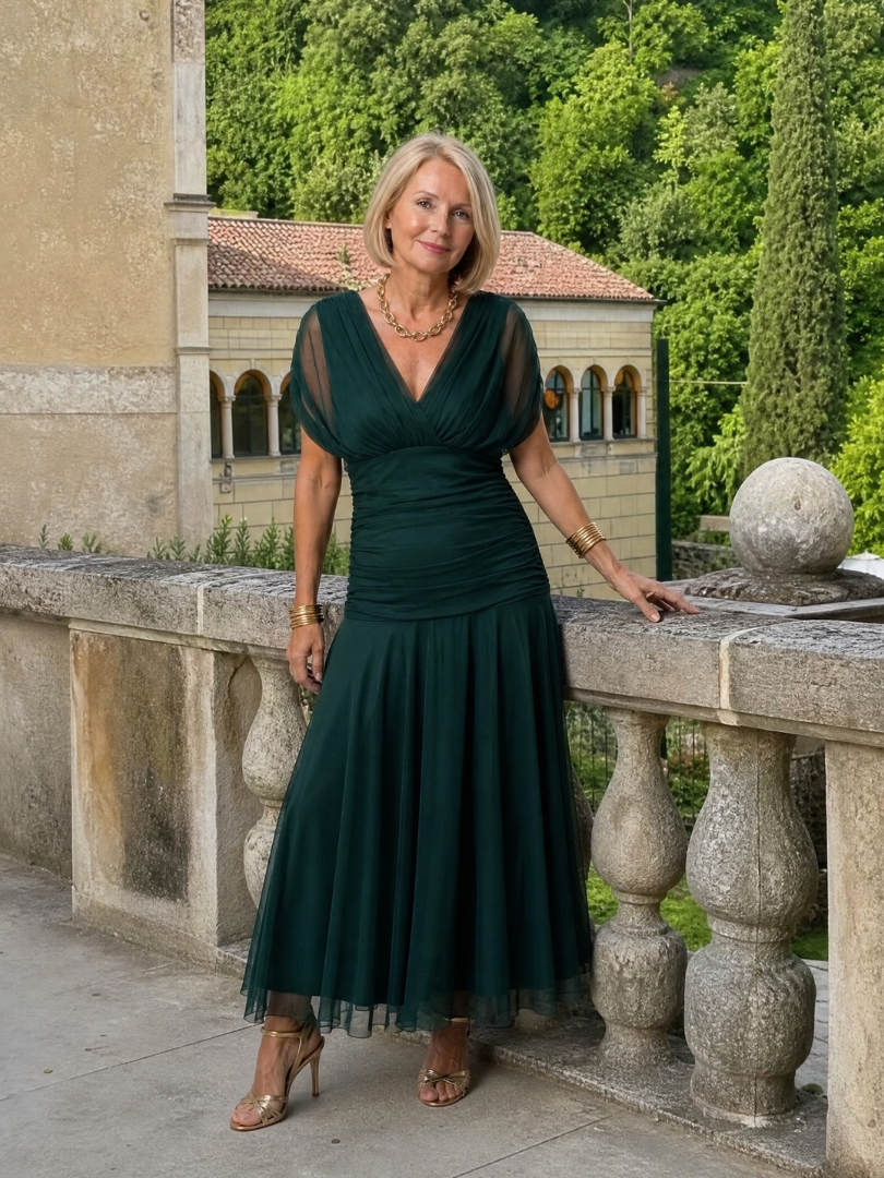 CALEN | SCHULTERFREIES MIDI-KLEID MIT FALLENDEM SCHNITT