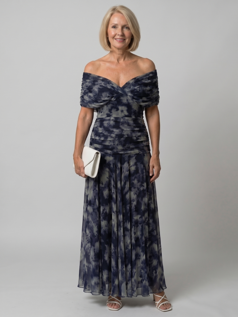 CALEN | SCHULTERFREIES MIDI-KLEID MIT FALLENDEM SCHNITT