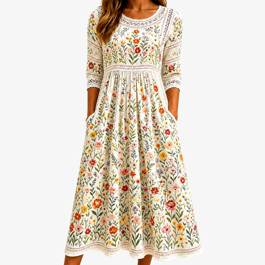 NORA | WILDFLOWER MEADOW CHARM MIDI-KLEID