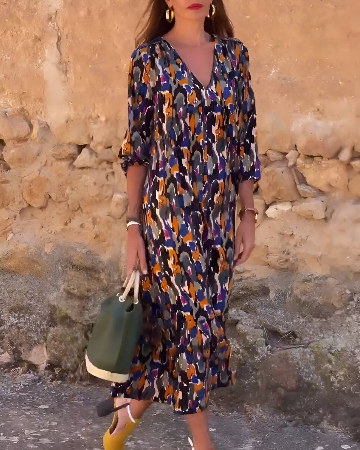 NATHALIE | RETRO-KLEID MIT DRUCK UND V-AUSSCHNITT