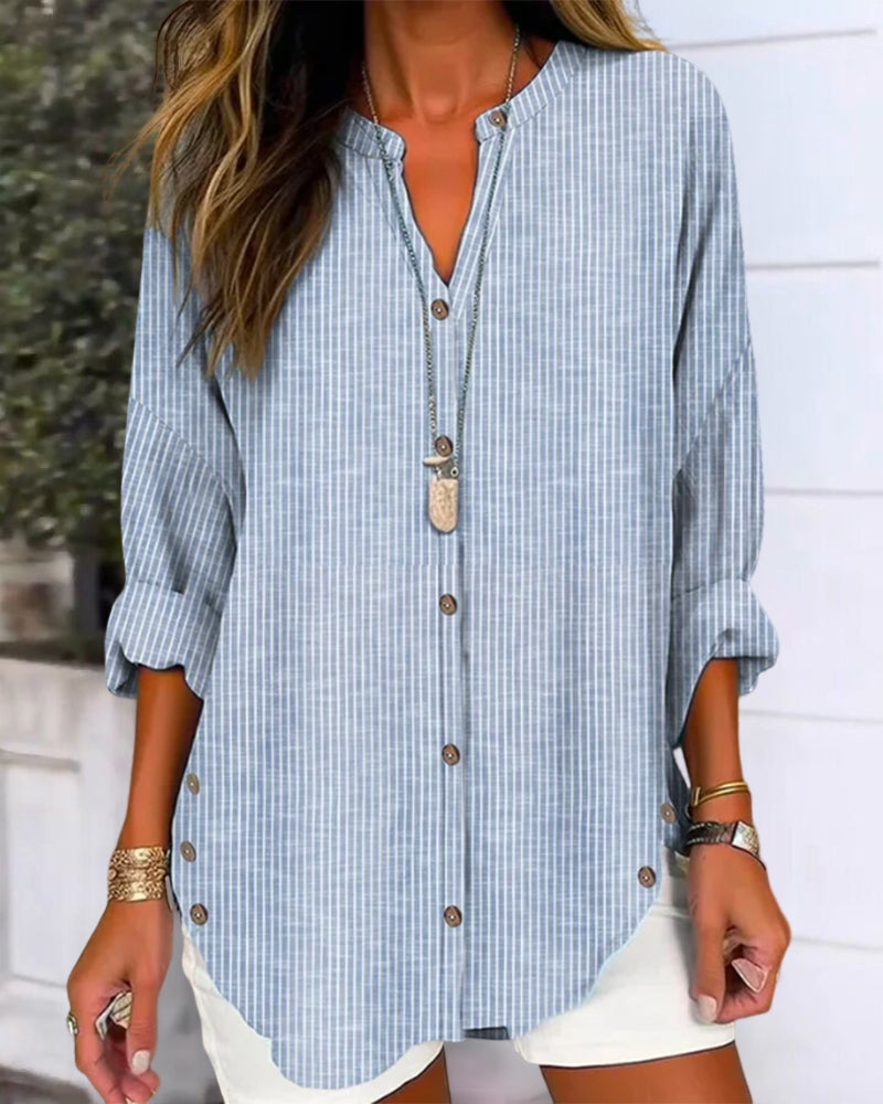 LINDA | BLAU GESTREIFTES V-NECK-TOP