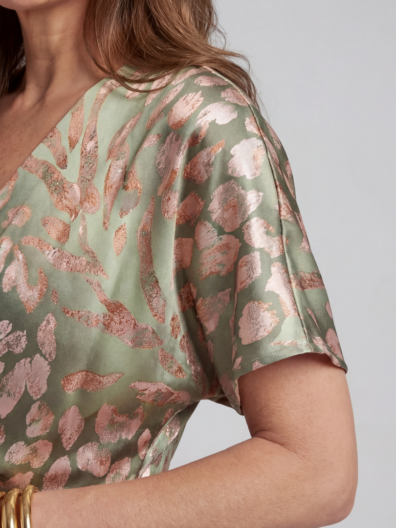 VIVETTE | MIDI-KLEID MIT ABSTRACT-PRINT UND TAILLENKNOTEN