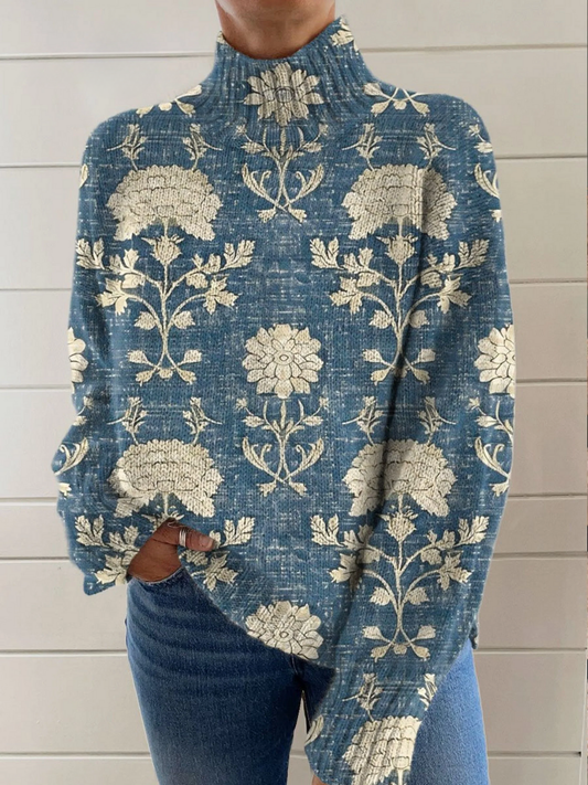 ANGELA | ZEITLOSER BLUMEN-ROLLKRAGENPULLOVER