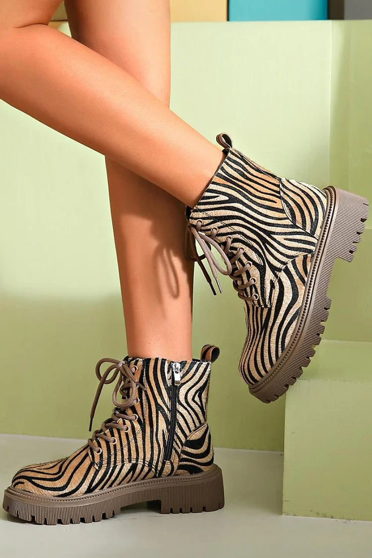 STELLA | BOLD ZEBRA LACE-UP BOOTS