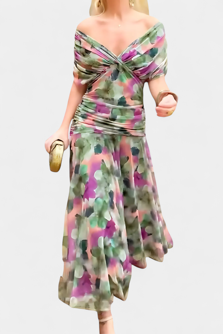 PENELOPE | LANGES BLUMIGES V-AUSSCHNITT-KLEID