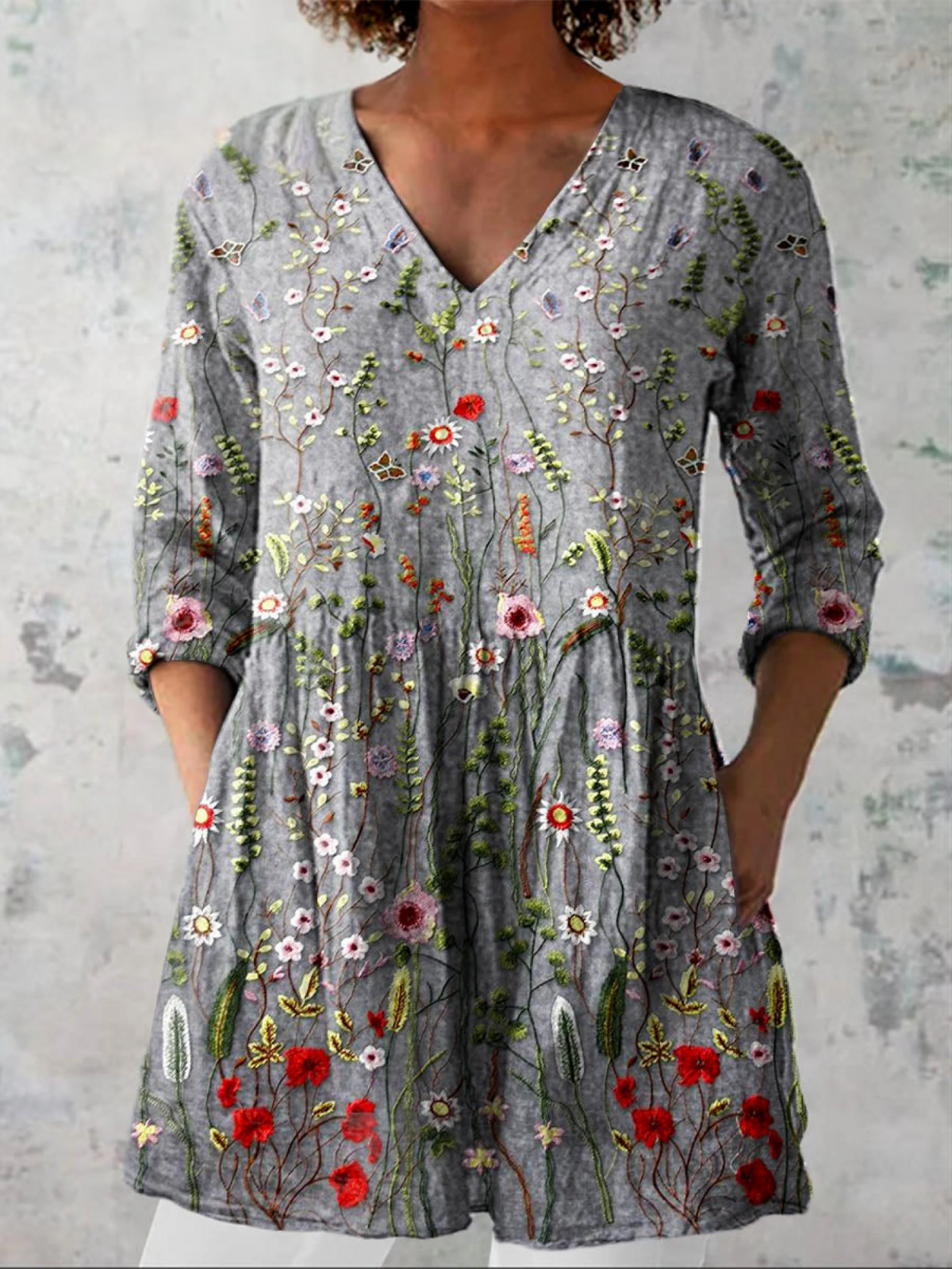 AMELIE | LANGE BLUSE MIT V-AUSSCHNITT