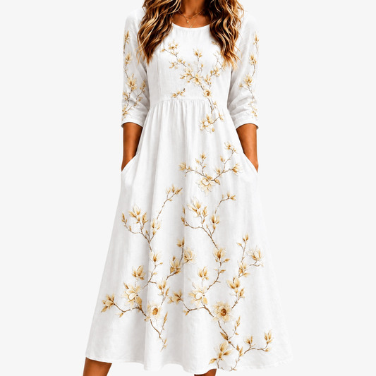 VIVIENNE | IVORY BLOSSOM GRACE MIDIKLEID MIT TASCHEN