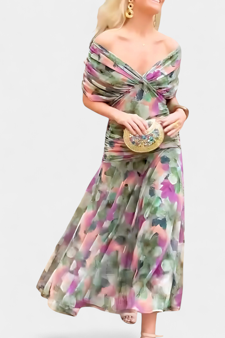 PENELOPE | LANGES BLUMIGES V-AUSSCHNITT-KLEID