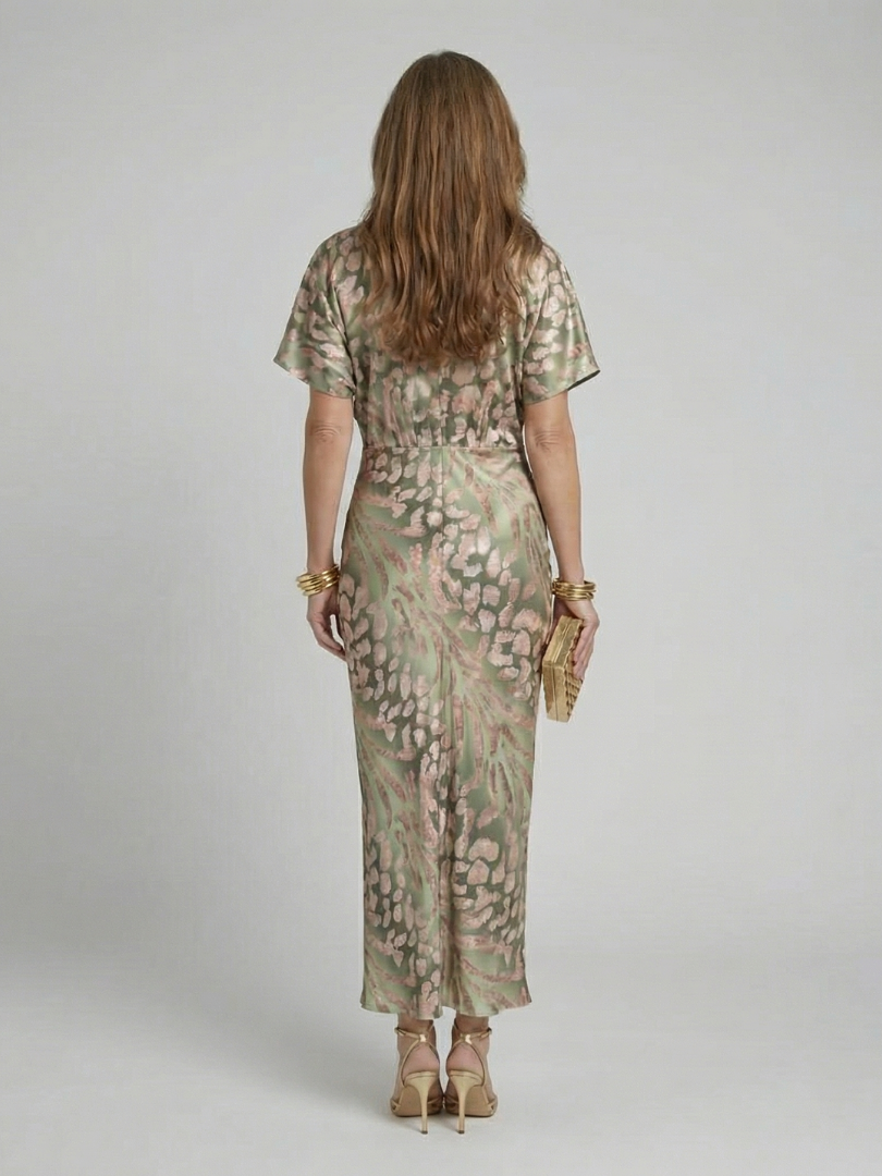 VIVETTE | MIDI-KLEID MIT ABSTRACT-PRINT UND TAILLENKNOTEN