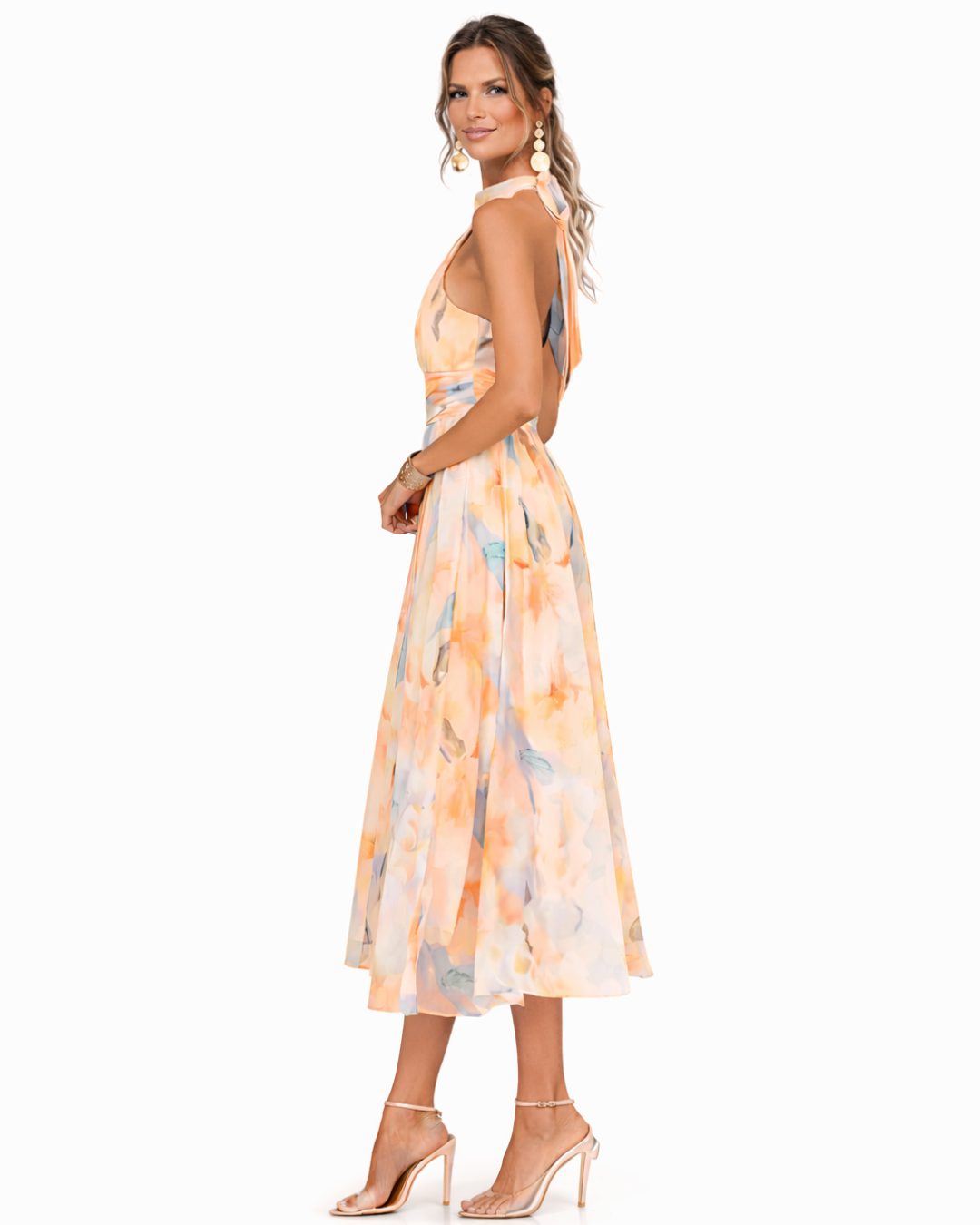 ROSE | HALTERNECK-KLEID MIT AQUARELL-PRINT