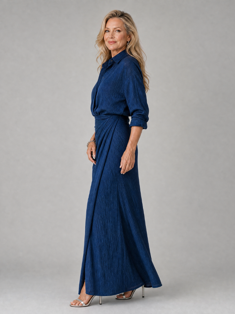 MIRQUE | MAXIKLEID MIT WICKELOPTIK UND LANGEN ÄRMELN
